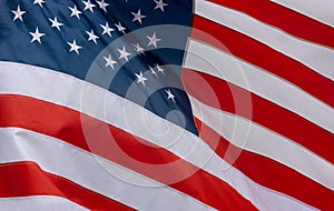 Closeup of American flag waving in the wind