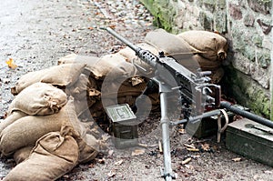 american machine gun during the world war two reconstitution for the 75 th anniversary of the liberation of Alsace in photo