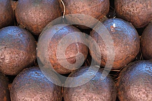 Closeup of ancient and rusty cannon balls, pattern, iron cannonball.