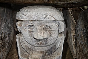 Closeup of an ancient statue in San Agustin