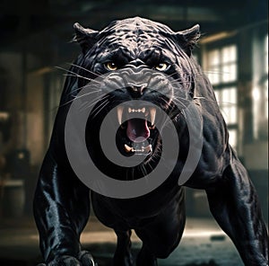 Closeup of angry black panther