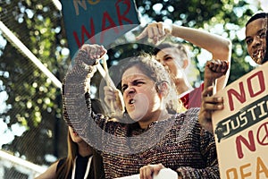 Closeup of angry teen girl protesting