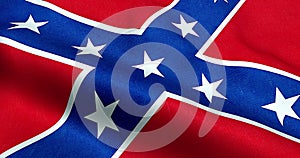 Closeup of animation waving confederate flag of the national states of america us, fabric texture american symbol