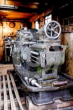 Closeup of an antique cast iron machinery