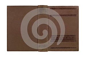 Closeup of antique leather book cover