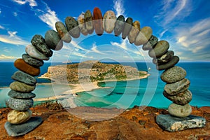 Closeup of an arch made by rocks in Balos beach, Crete, Greece