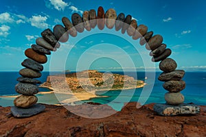 Closeup of an arch made by rocks in Balos beach, Crete, Greece
