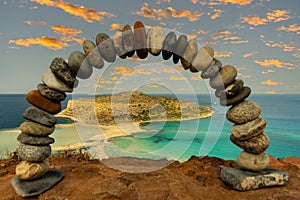 Closeup of an arch made by rocks in Balos beach, Crete, Greece