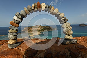 Closeup of an arch made by rocks in Balos beach, Crete, Greece