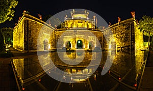 Closeup architecture Central sector of Imperial Citadel of Thang Long,the cultural complex comprising the royal enclosure first bu