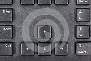 Closeup of arrow keys button on computer keyboard background with other command button surface