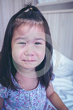 Closeup asian child crying with tears sadden, facial expression.