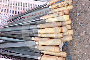 Closeup of assorted work tools