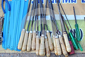 Closeup of assorted work tools