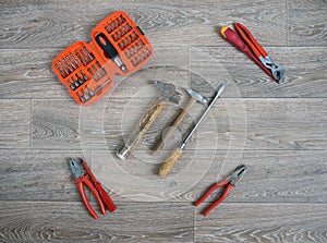 Closeup of assorted work tools