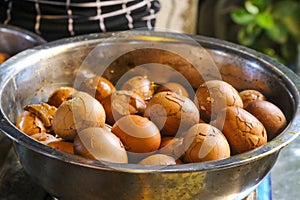 Closeup of Authentic Braised Tea Eggs on the food street in Ho Chi Minh City