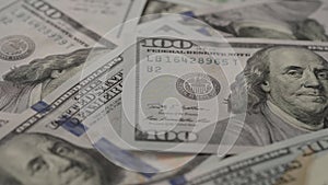 Closeup background of 100 dollar bills new style