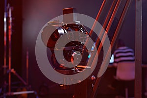 Digital Video Camera Set Up in Studio with Neon Light