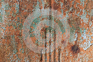 Closeup background of ridged metal with crazed paint and rust texture, copy space photo