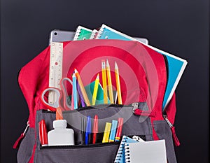 Closeup of a Backpack with School Supplies
