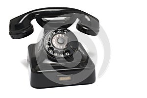 Closeup bakelite landline phone dial white background