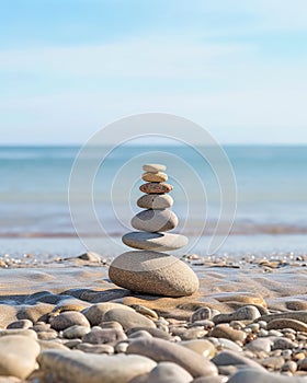 A Closeup of a Balanced Pile of Rocks on a Beach photo