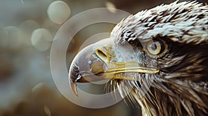 Closeup of a Bald Eagles face with a blurred background