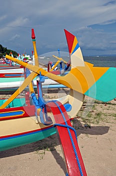 Closeup of Bali Fishing Boats at Sanur, Indonesia.