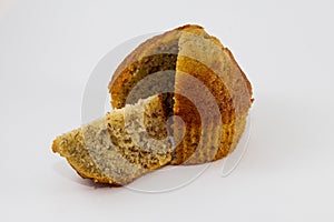 Closeup banana cup cake isolated on white Background