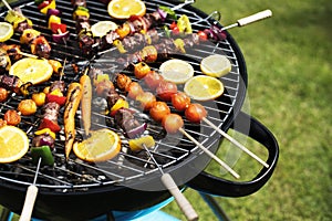 Closeup of barbecues steaks on the charcoals grill