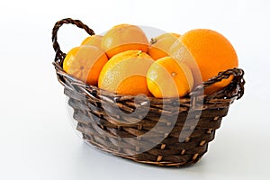 Closeup of a basket of oranges and mandarins