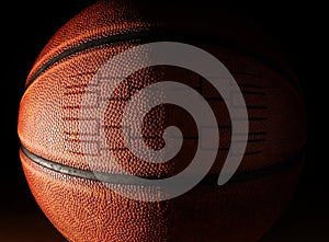 Closeup of a basketball with a tournament bracket