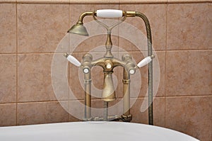 Closeup of bathtub faucet