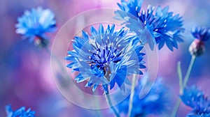 Closeup of beautful blue flower of cornflower.