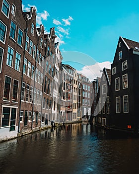 Closeup of beautiful Amsterdam Canal Houses in Netherlands