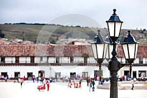 Beautiful antique street lights at the Bolivar Square in Tunja city photo