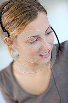 Closeup of beautiful customer service assistant