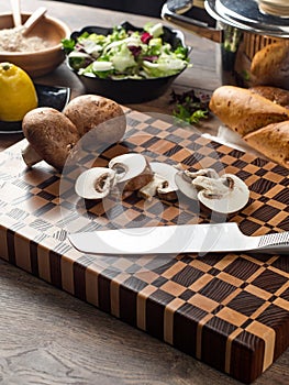 Closeup of a beautiful cutting board and knife