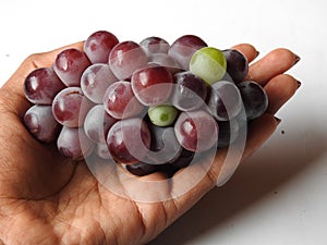 Closeup of beautiful dark red and black color grape fruits bunch isolated on white background