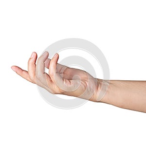 Closeup Beautiful female hand count from one to five gesture Isolated on blank white background. Set of woman palms raised fingers