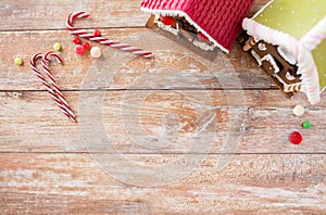 Closeup of beautiful gingerbread houses at home