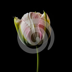 Closeup of a beautiful tulip flower before black background