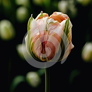 Closeup of a beautiful tulip flower before black background