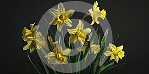 Closeup of beautiful yellow daffodils. Springtime flower