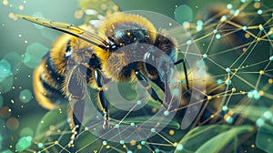 A closeup of a bee consuming nectar highlighting the energy and resources required to sustain a blockchain network photo