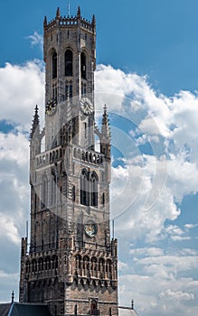 Closeup of Belfry tower in Bruges, Flanders, Belgium