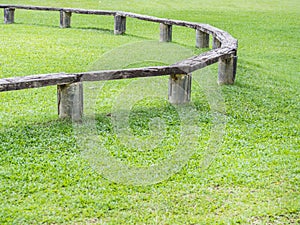 Closeup of bench and green grass