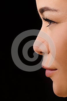 Closeup of beutyful asian woman in contact lensas