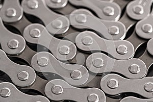 Closeup of bicycle chain. Selective focus and shallow depth of field.