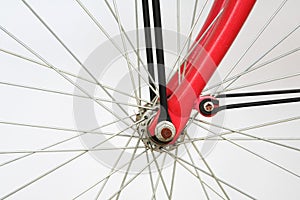 Closeup of bicycle spoke on the wheel